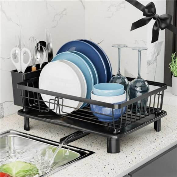 Space Saving Dish Drying Rack with Drainboard Utensil Holder for Kitchen Counter - Picture 1 of 7